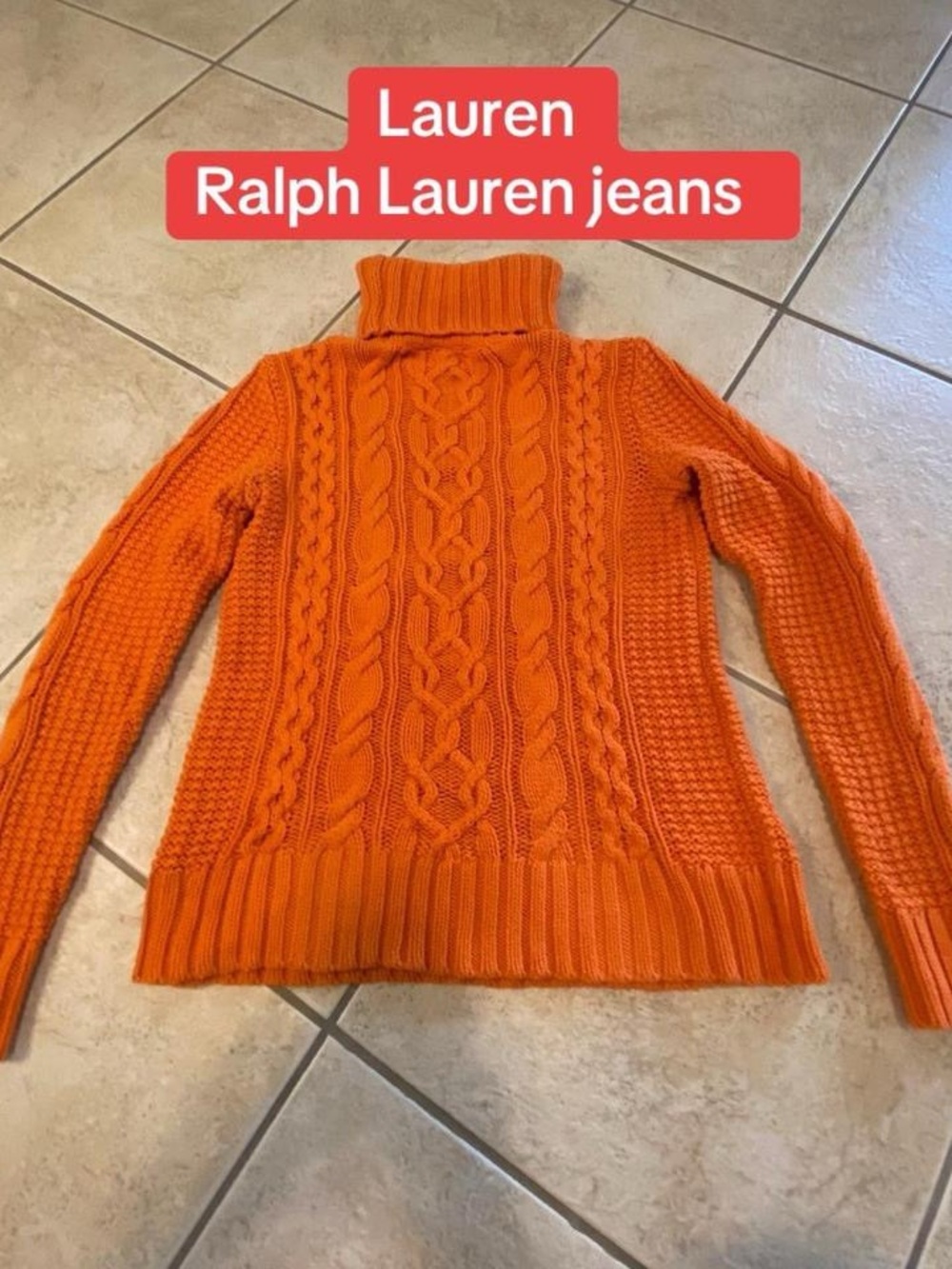 Ralph Lauren Orange Cable-Knit Turtleneck Sweater